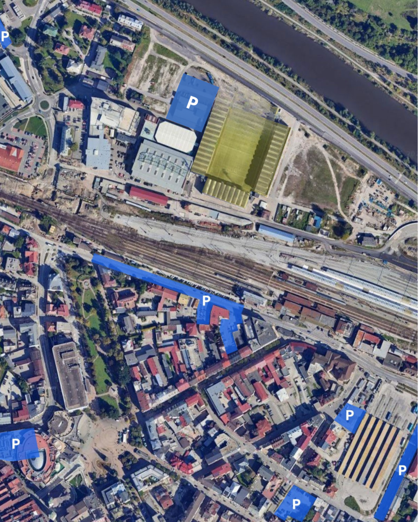 mapa parkovania v okolí štadióna
