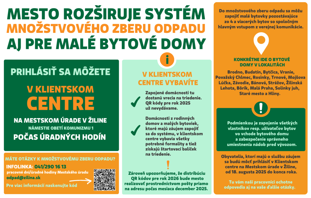 Informačný plagát k zavedeniu množstvového zberu odpadu pre malé bytové domy