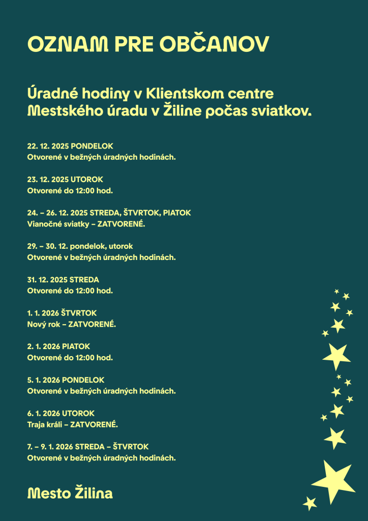 plagát úradné hodiny počas sviatkov