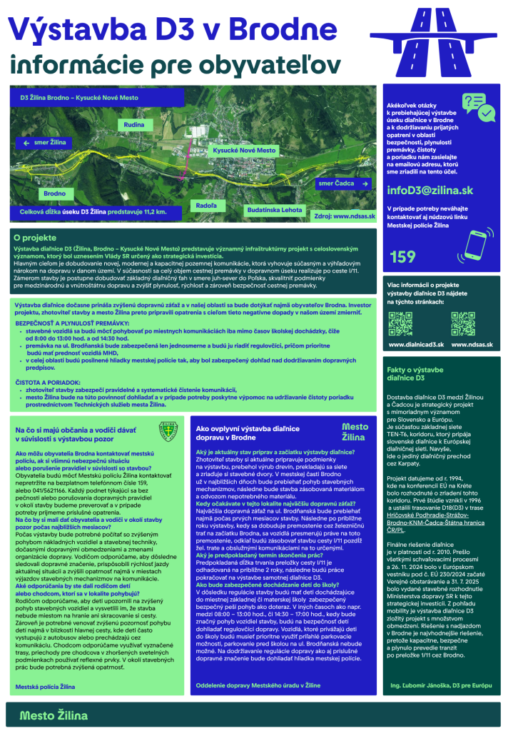 informačný leták k výstavbe diaľnice D3 Brodno