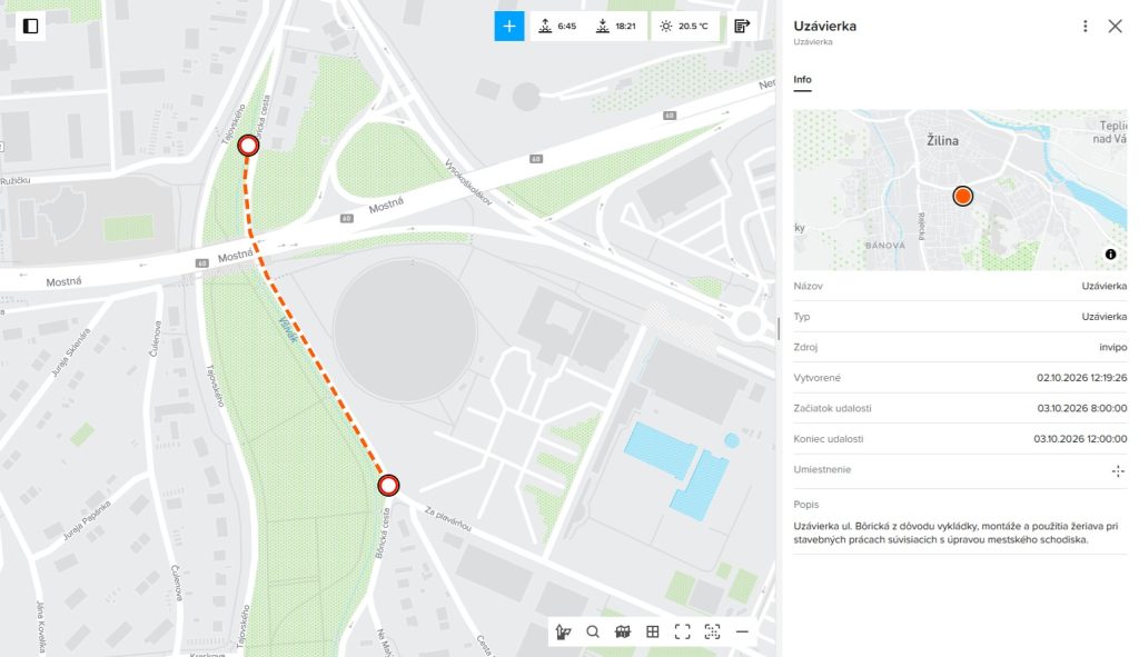 mapa uzávery